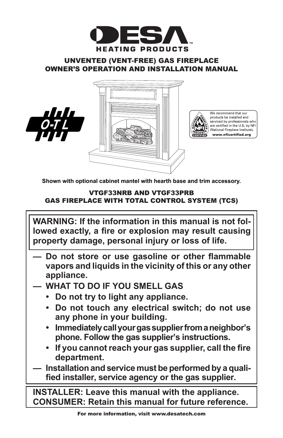 Desa VTGF33NRB User Manual | 40 pages