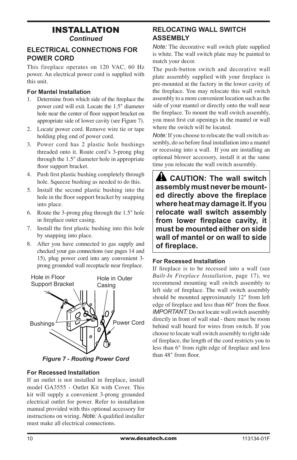 Installation | Desa VTGF33NRB User Manual | Page 10 / 40