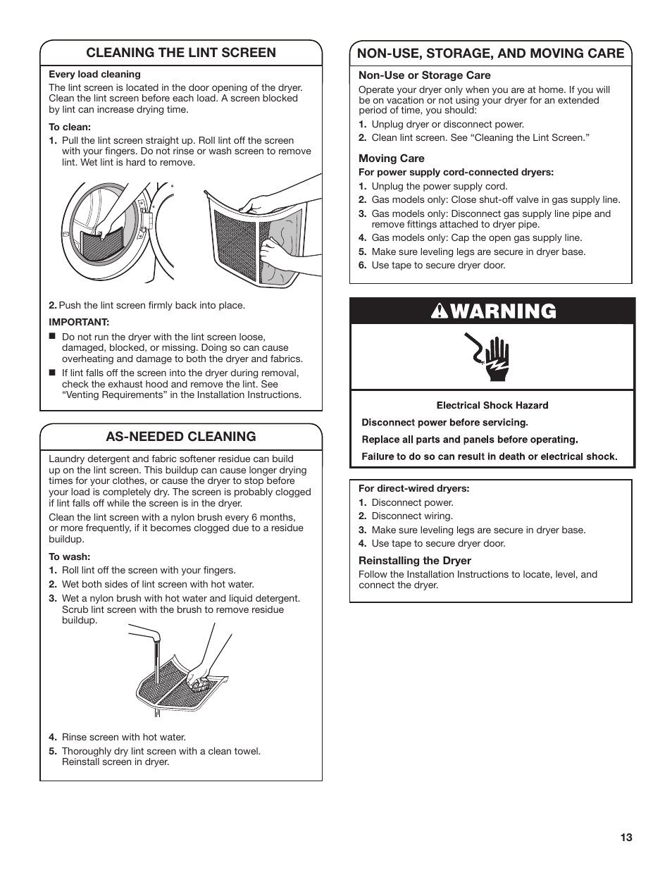 Cleaning the lint screen | Amana 27 Inch Front Load Electric Dryer Owner Manual User Manual | Page 13 / 36