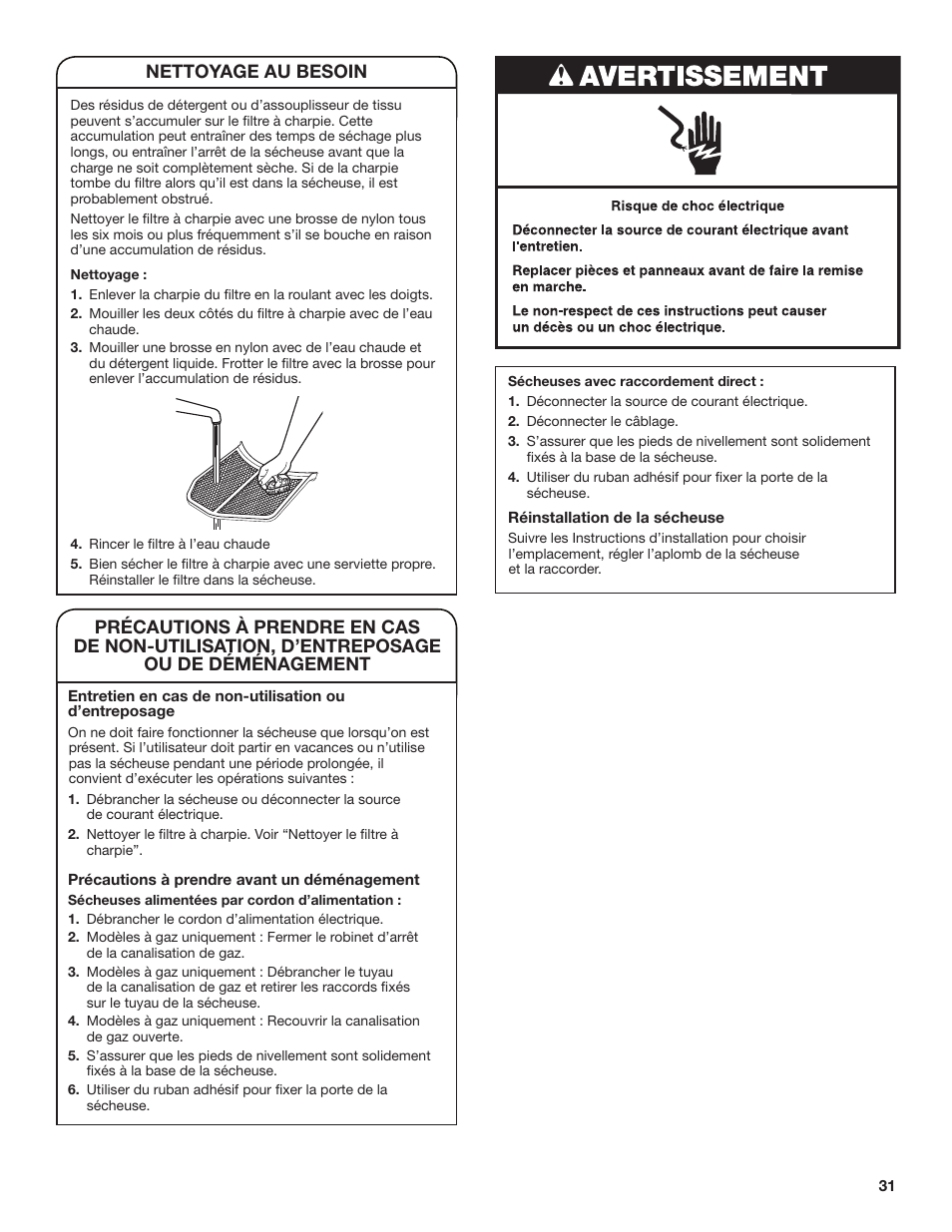 Nettoyage au besoin | Amana 27 Inch Front Load Electric Dryer Owner Manual User Manual | Page 31 / 36