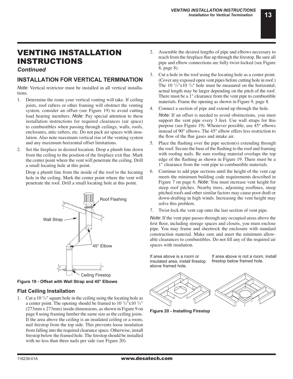 Venting installation instructions | Desa (V)KC42N User Manual | Page 13 / 40