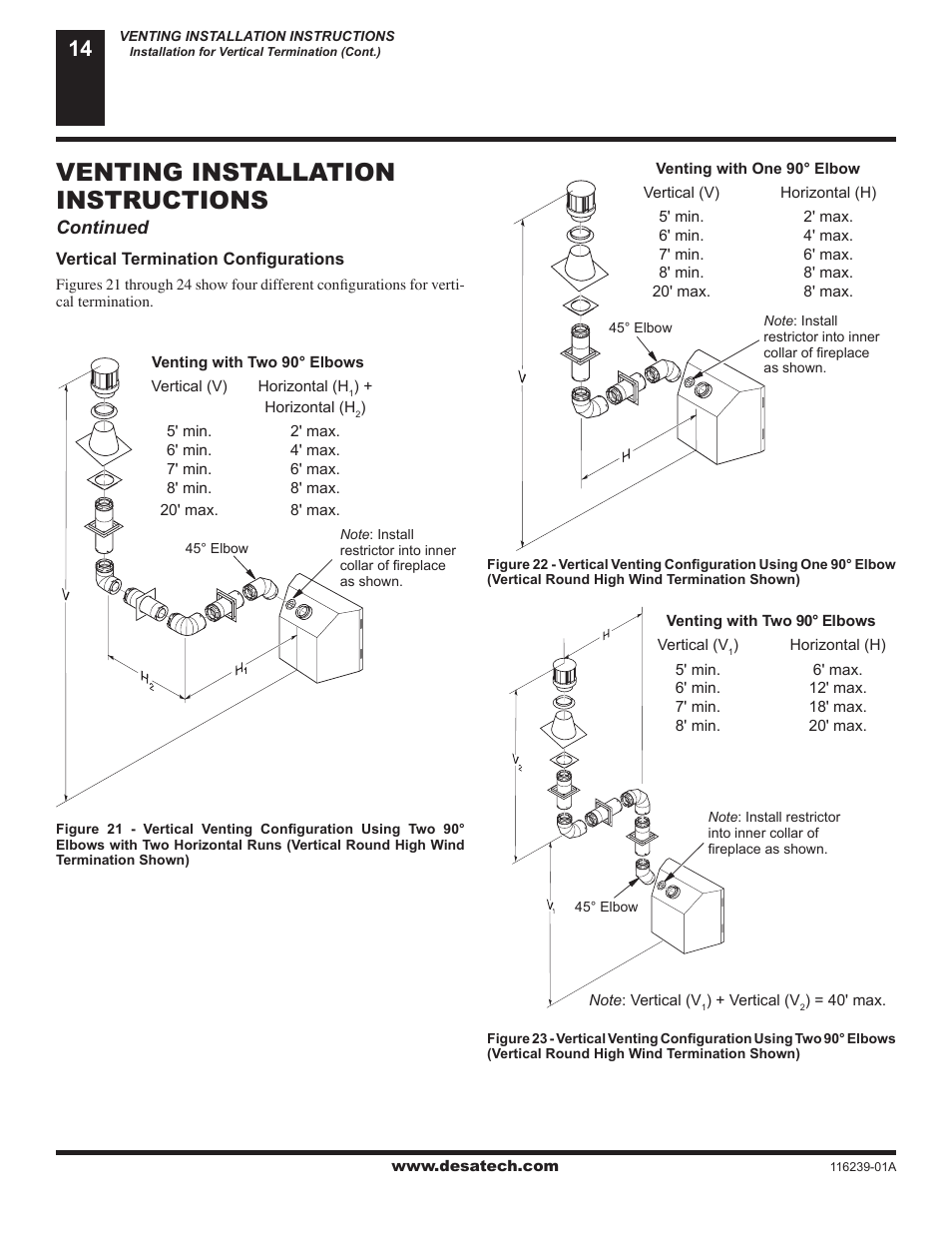 Venting installation instructions | Desa (V)KC42N User Manual | Page 14 / 40