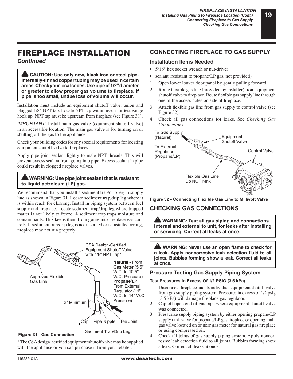 Fireplace installation | Desa (V)KC42N User Manual | Page 19 / 40