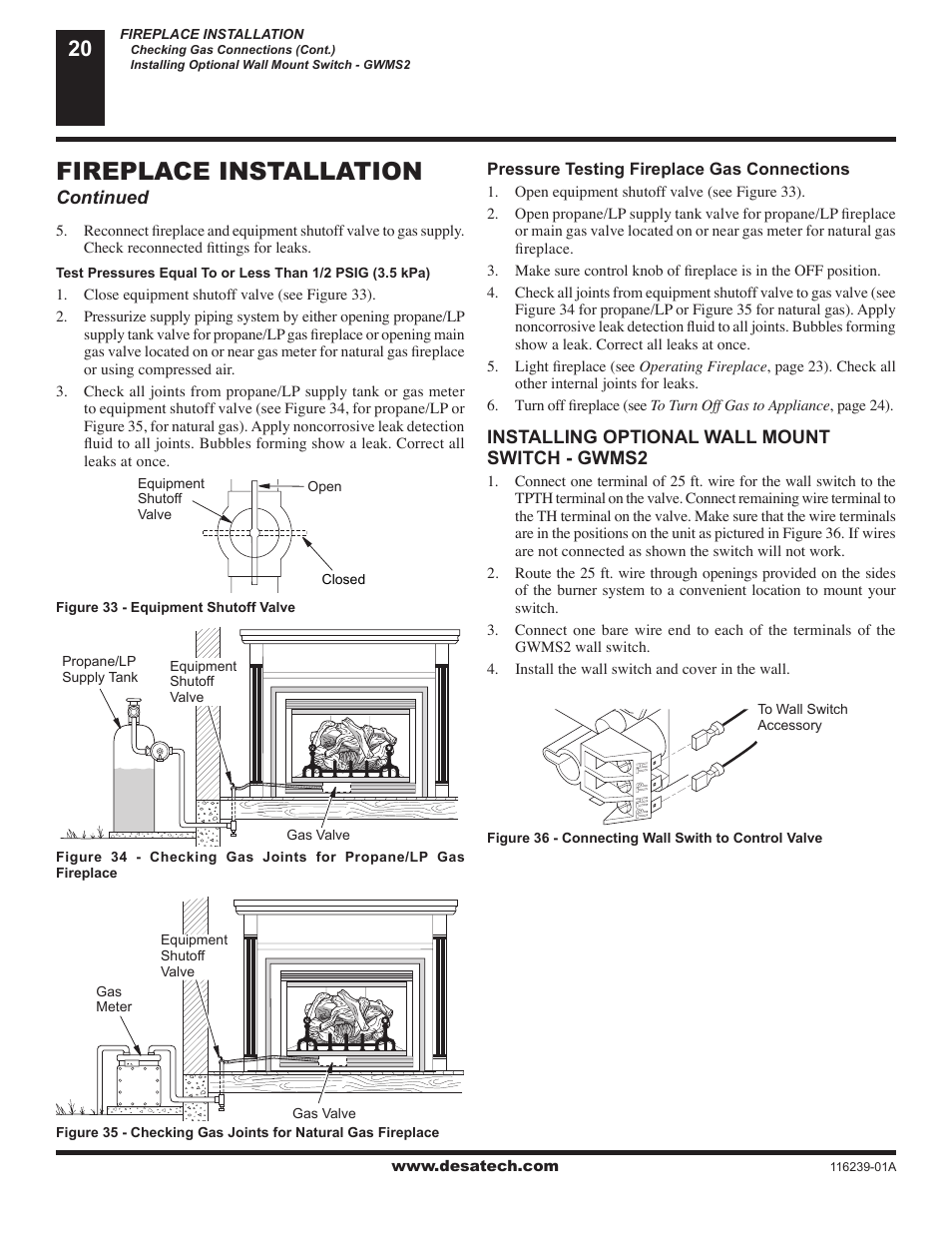 Fireplace installation | Desa (V)KC42N User Manual | Page 20 / 40