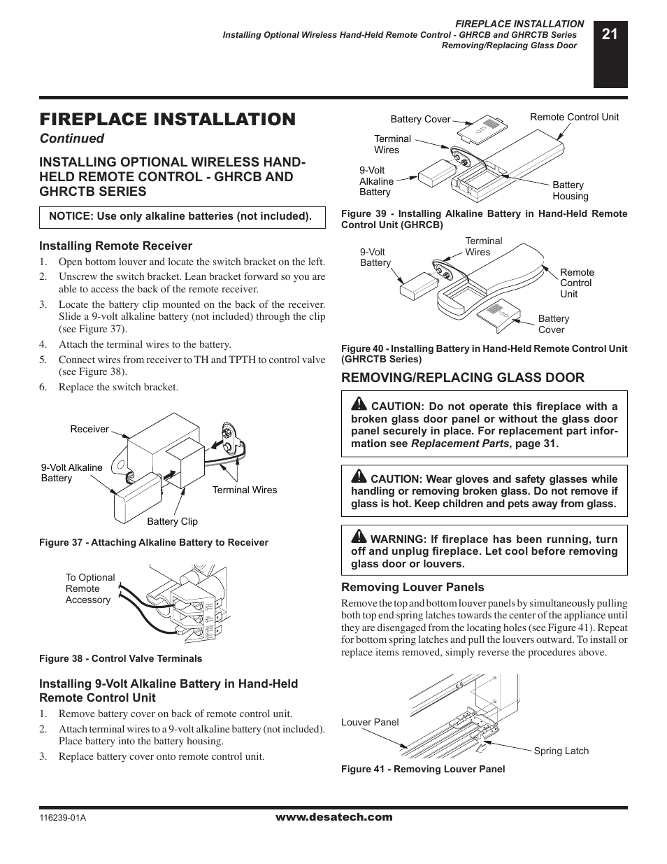 Fireplace installation | Desa (V)KC42N User Manual | Page 21 / 40