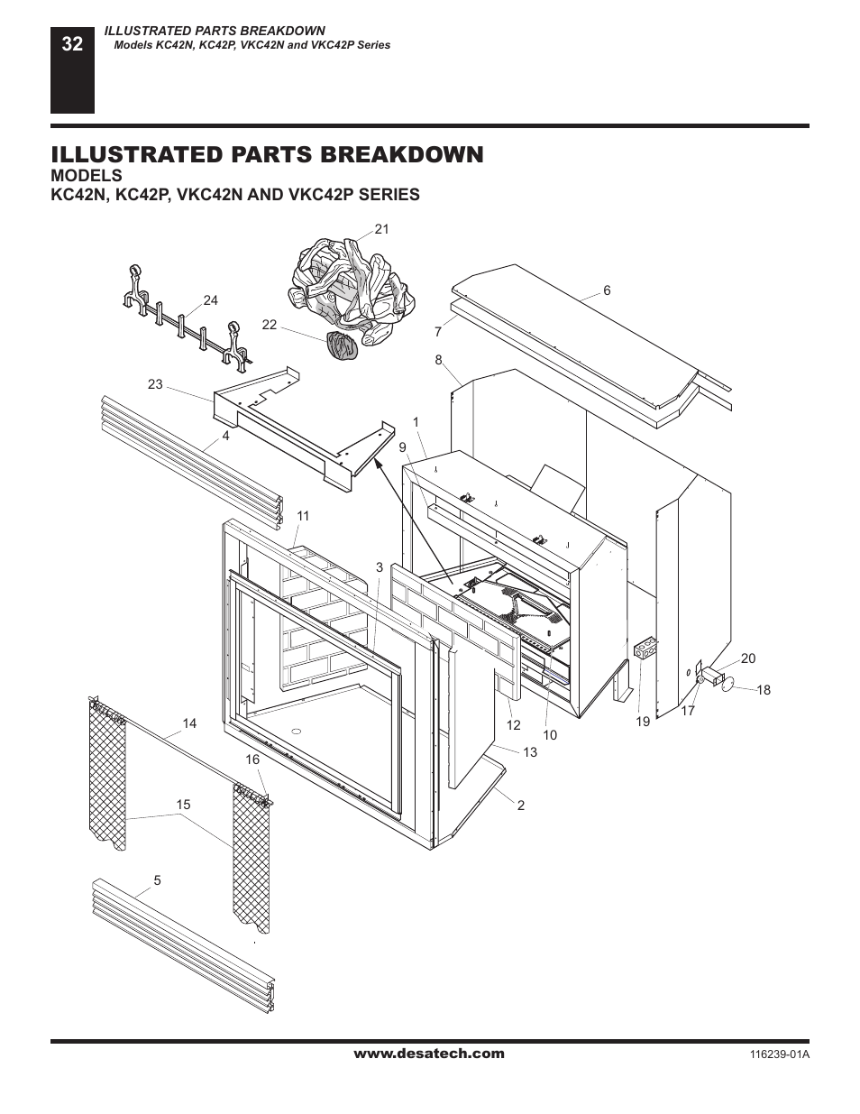 Illustrated parts breakdown and parts list, Illustrated parts breakdown | Desa (V)KC42N User Manual | Page 32 / 40