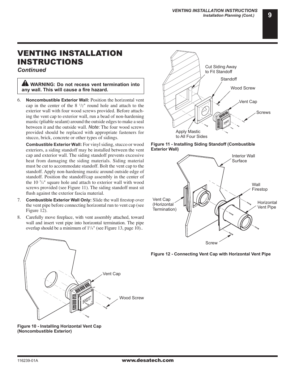 Venting installation instructions, Continued | Desa (V)KC42N User Manual | Page 9 / 40