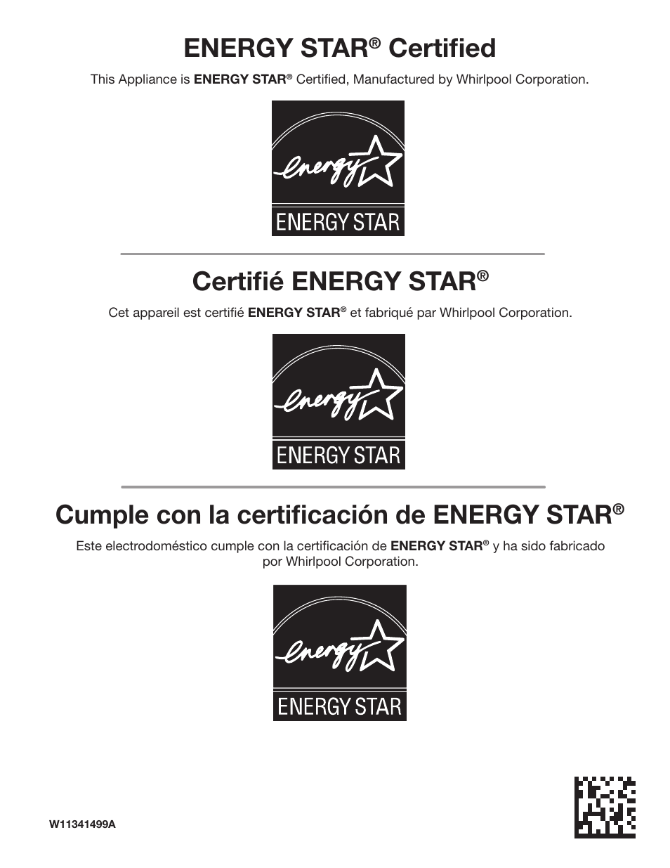 Whirlpool 27 Inch Electric Smart Dryer Energy Star Certification User Manual | 1 page