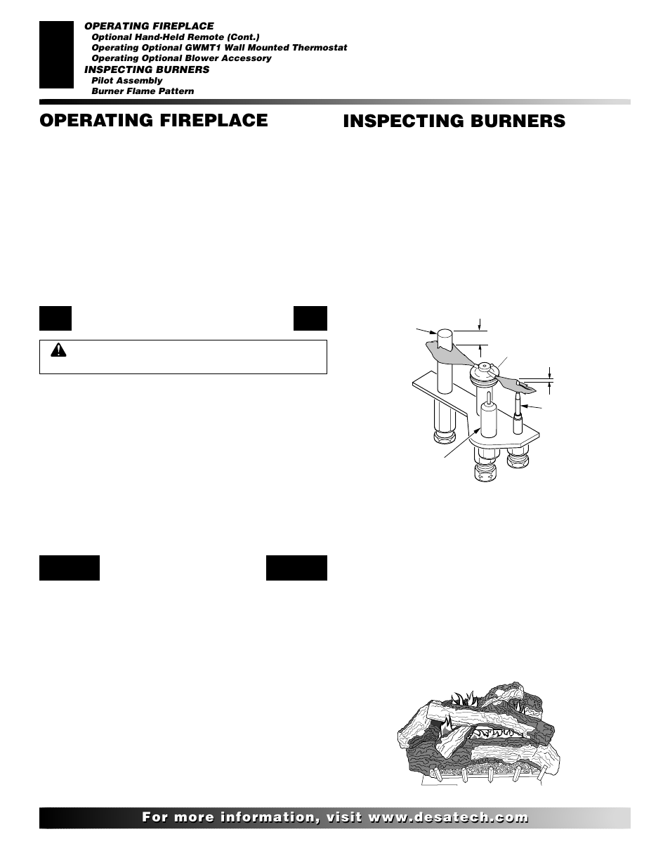 Operating fireplace, Inspecting burners, Continued | Desa CHDV42NRA User Manual | Page 28 / 42