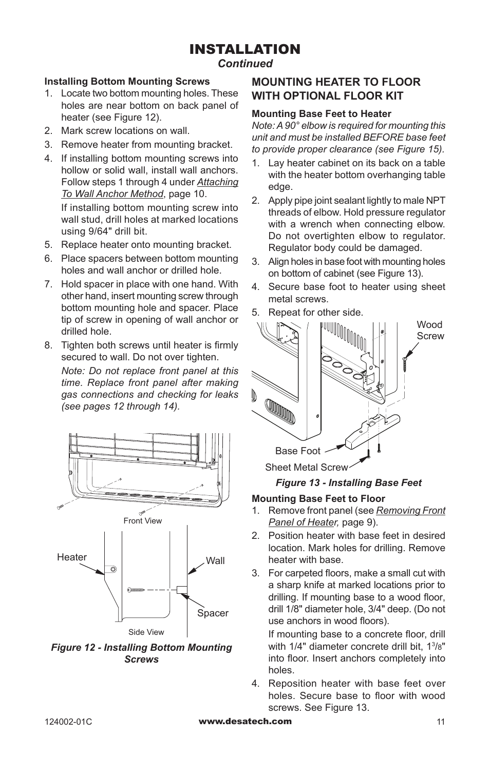 Installation | Desa WMN20A User Manual | Page 11 / 60