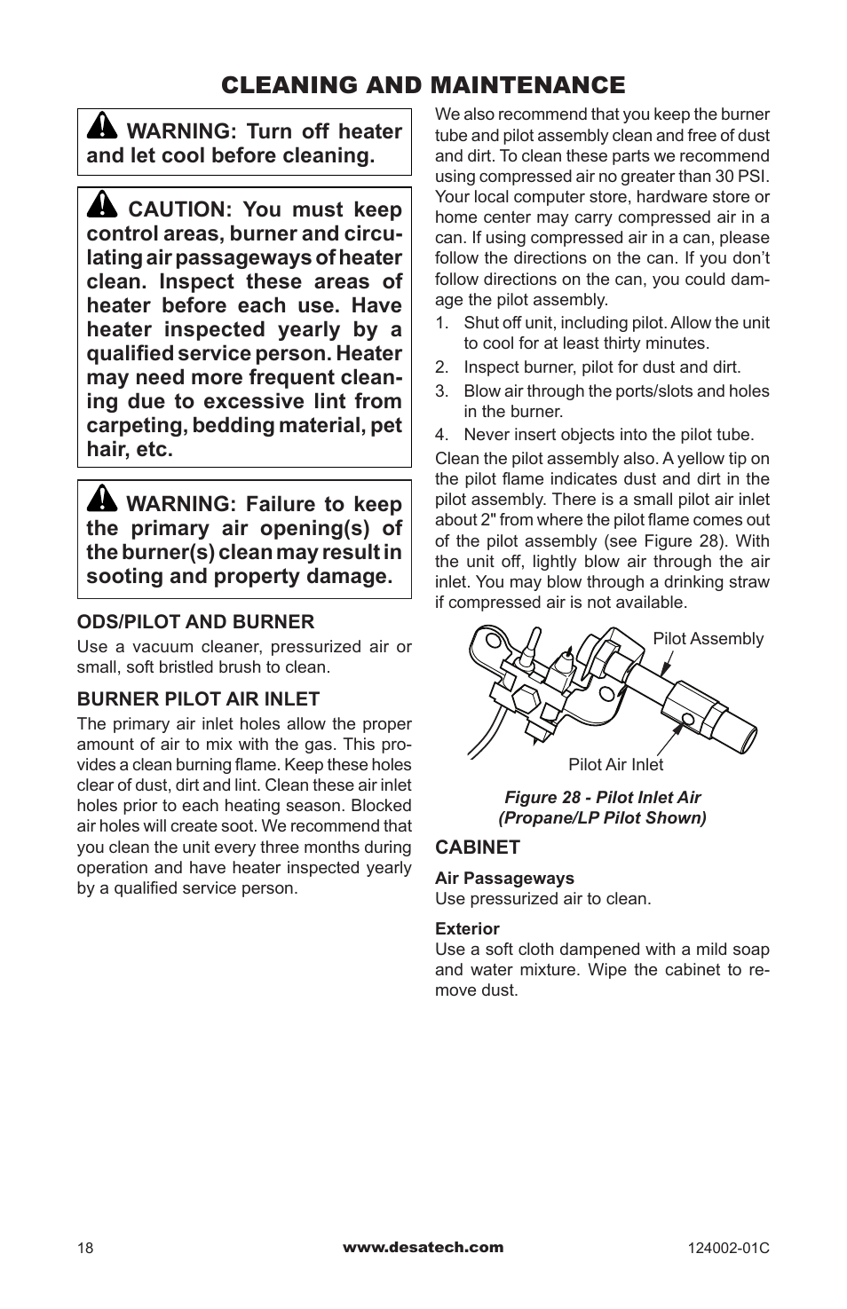 Cleaning and maintenance | Desa WMN20A User Manual | Page 18 / 60