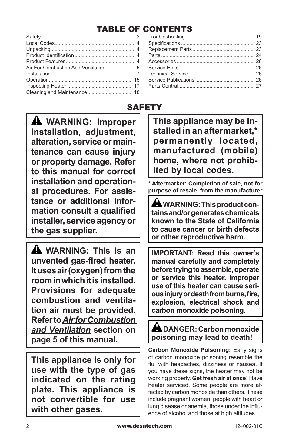 Safety | Desa WMN20A User Manual | Page 2 / 60