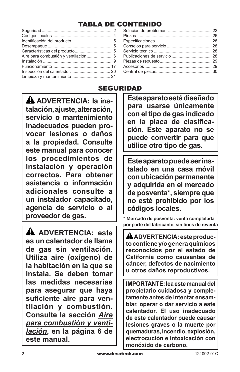 Seguridad | Desa WMN20A User Manual | Page 30 / 60