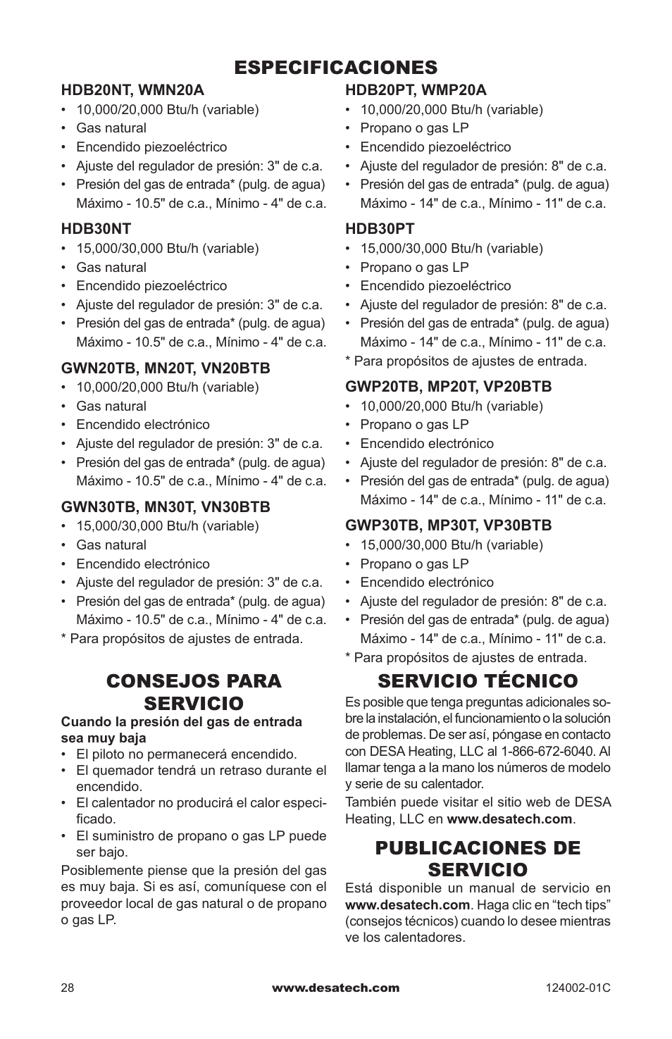 Especificaciones, Consejos para servicio, Servicio técnico | Publicaciones de servicio | Desa WMN20A User Manual | Page 56 / 60