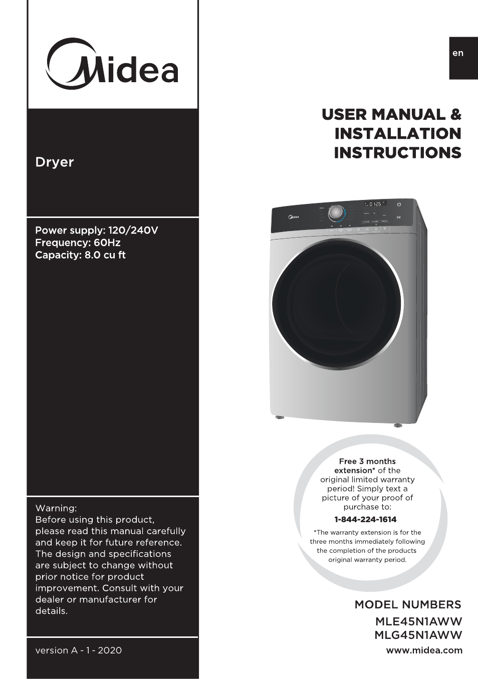 MIDEA 27 Inch Electric Dryer Owner's Manual User Manual | 104 pages