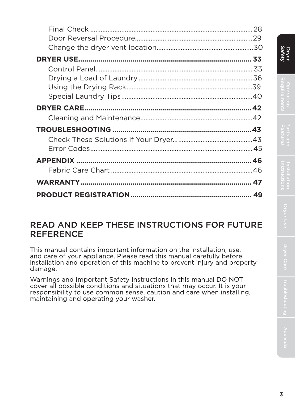 MIDEA 27 Inch Electric Dryer Owner's Manual User Manual | Page 3 / 104