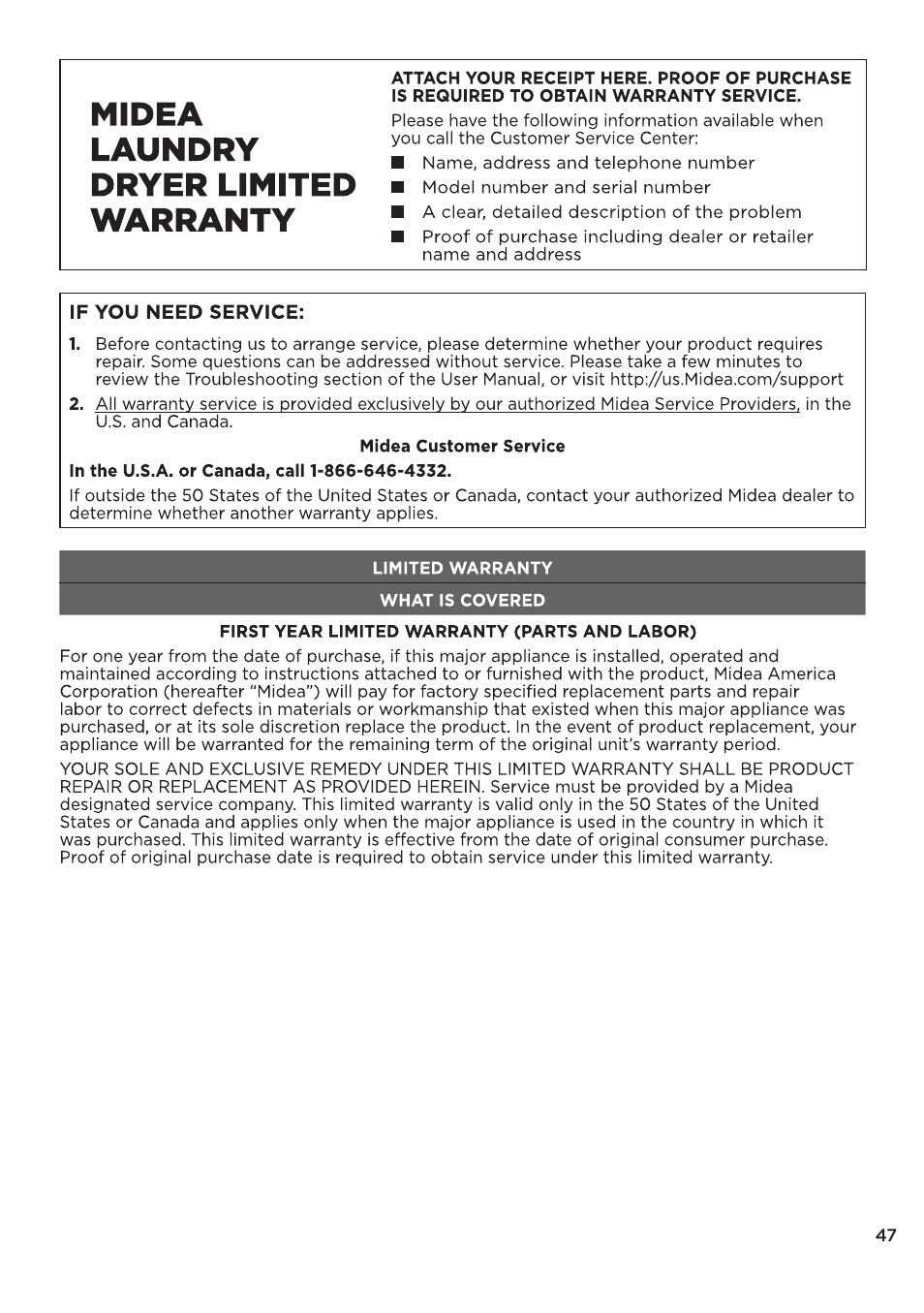 页 47 | MIDEA 27 Inch Electric Dryer Owner's Manual User Manual | Page 47 / 104