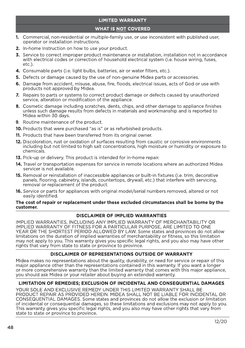 页 48 | MIDEA 27 Inch Electric Dryer Owner's Manual User Manual | Page 48 / 104