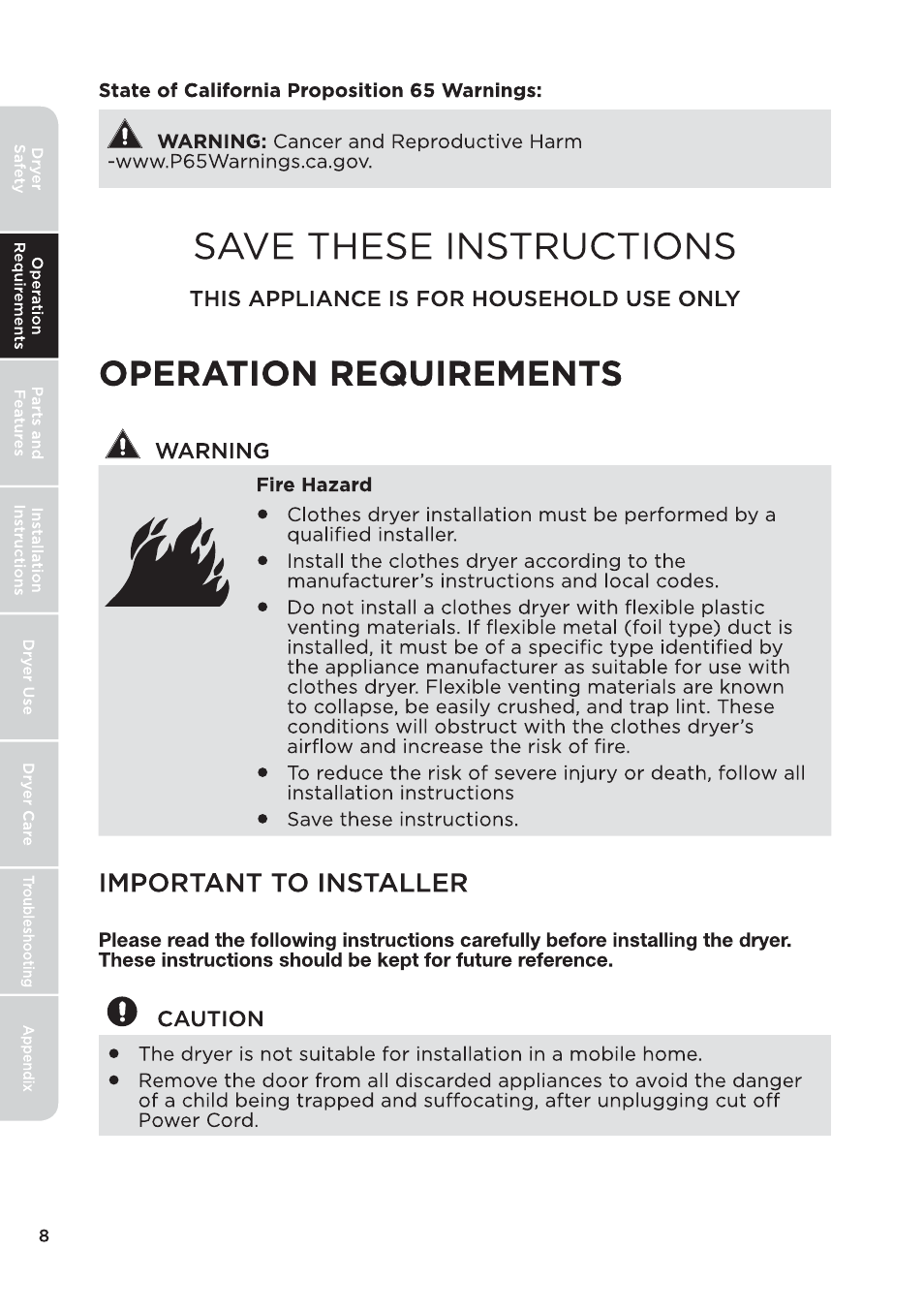 MIDEA 27 Inch Electric Dryer Owner's Manual User Manual | Page 8 / 104