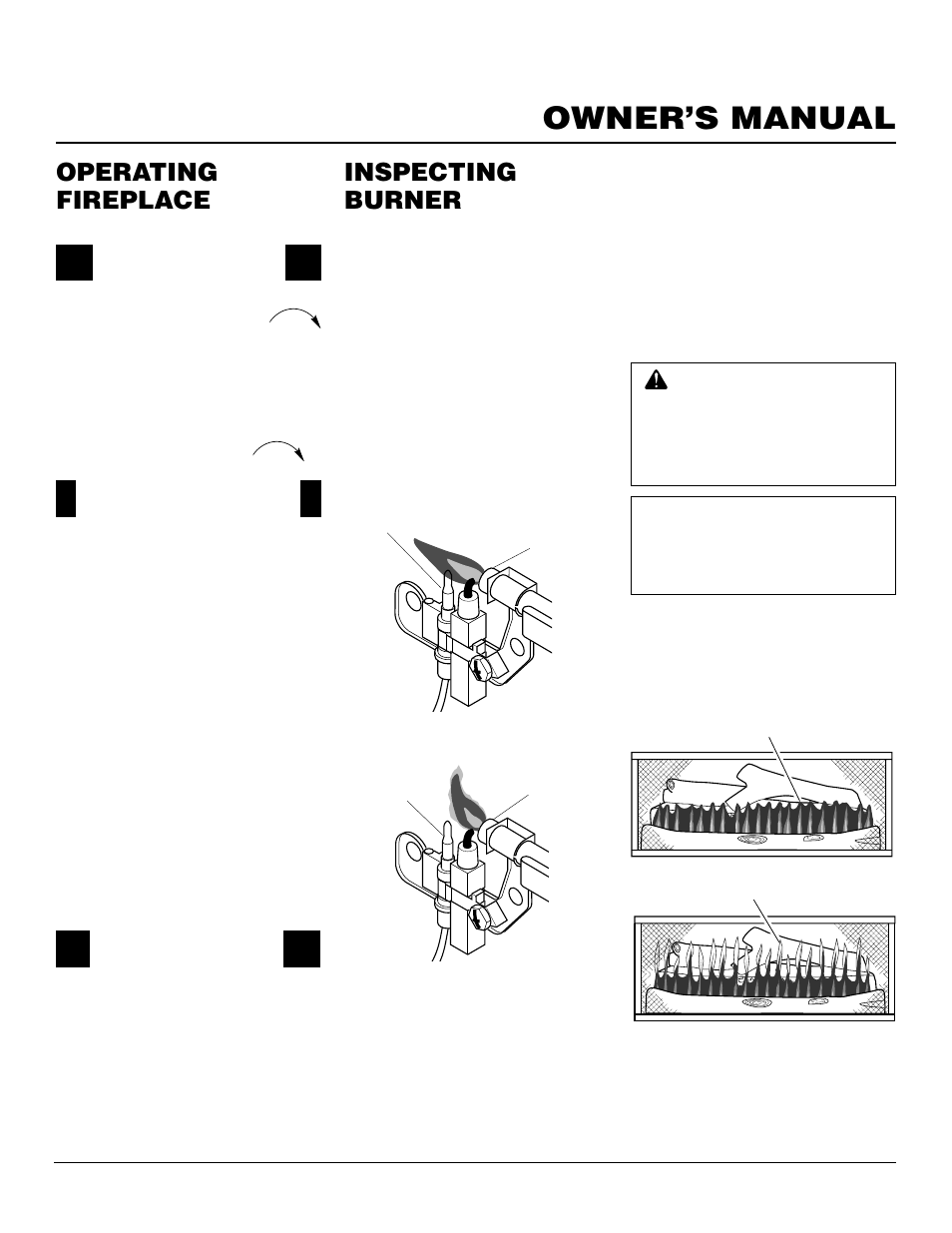 Owner’s manual, Inspecting burner, Operating fireplace | Desa CGCF26TNA User Manual | Page 15 / 24