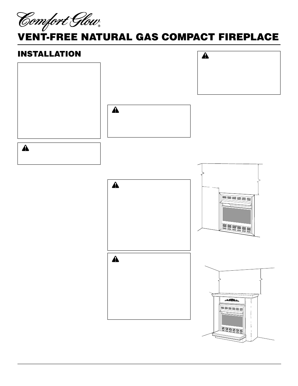 Vent-free natural gas compact fireplace, Installation, Locating fireplace | Check gas type, Installation items | Desa CGCF26TNA User Manual | Page 8 / 24
