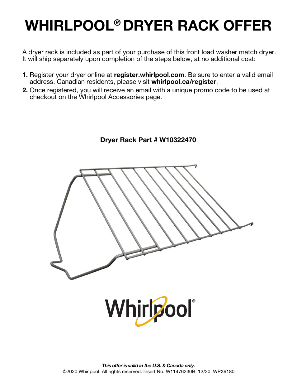 Whirlpool 27 Inch Electric Dryer Insert User Manual | 2 pages