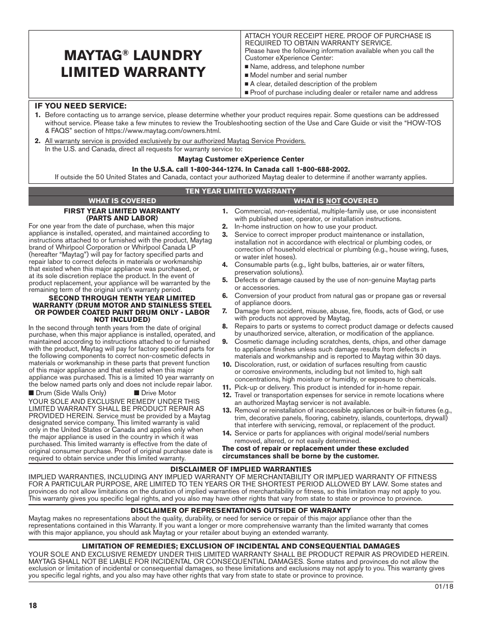 Maytag 27 Inch Electric Dryer Warranty User Manual | 2 pages