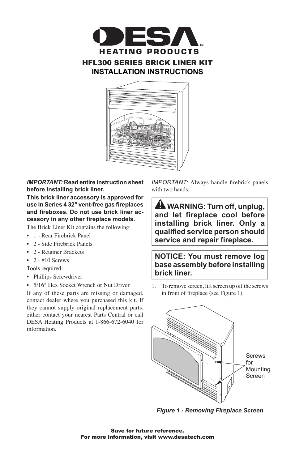 Desa BRICK LINER KIT HFL300 User Manual | 4 pages
