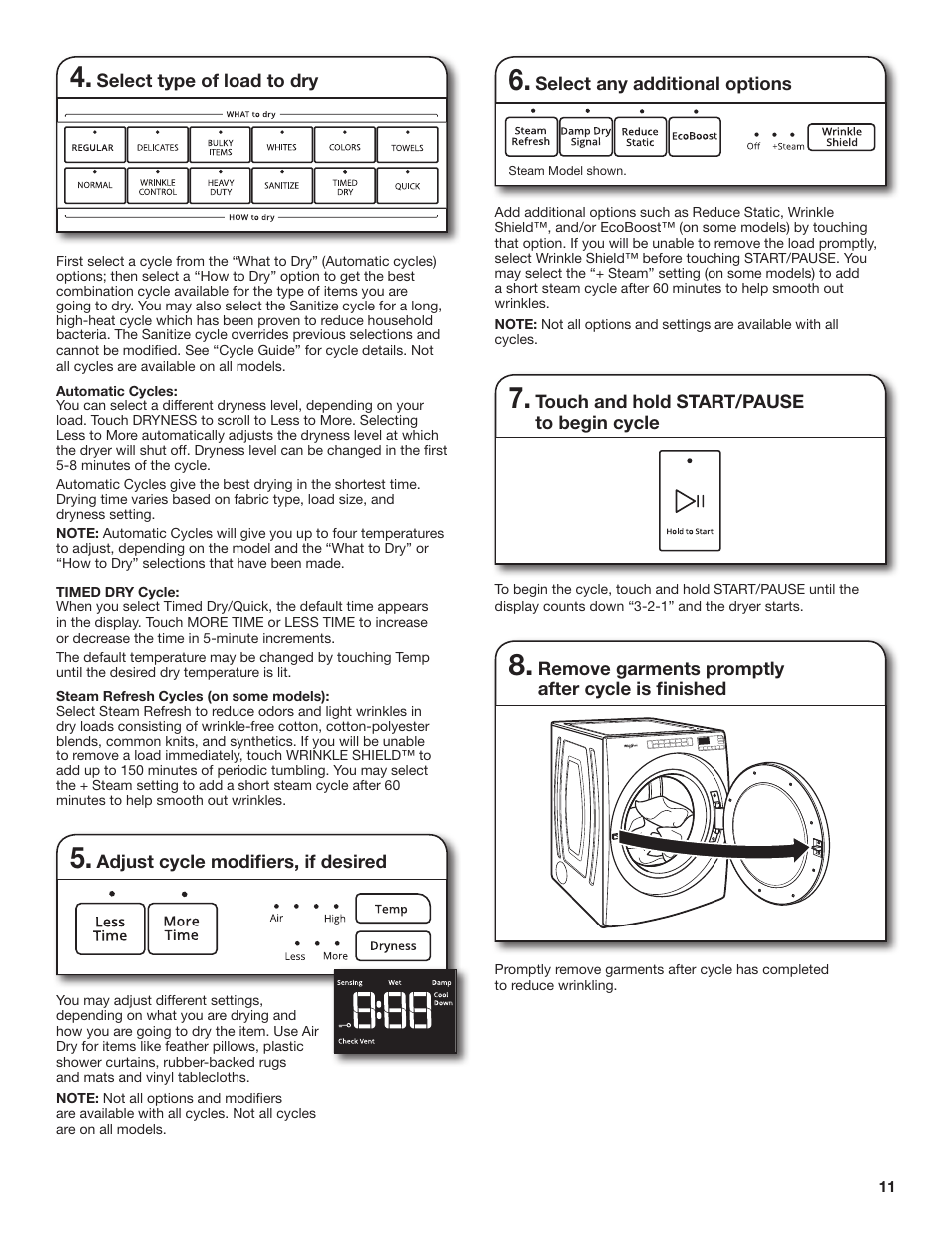 Whirlpool 27 Inch Electric Long Vent Dryer Use and Care Guide User Manual | Page 11 / 40