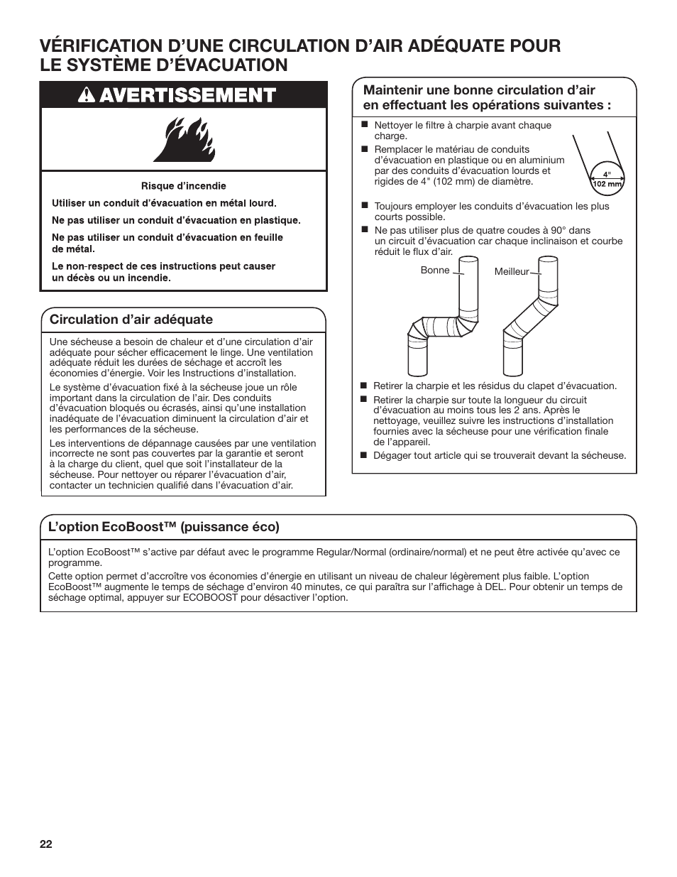L’option, Ecoboost™ (puissance éco) | Whirlpool 27 Inch Electric Long Vent Dryer Use and Care Guide User Manual | Page 22 / 40