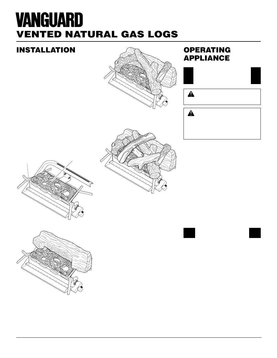 Vented natural gas logs, Operating appliance, Installation | Desa VVTR24 User Manual | Page 12 / 22