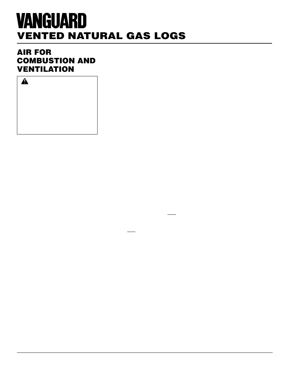 Vented natural gas logs, Air for combustion and ventilation | Desa VVTR24 User Manual | Page 4 / 22