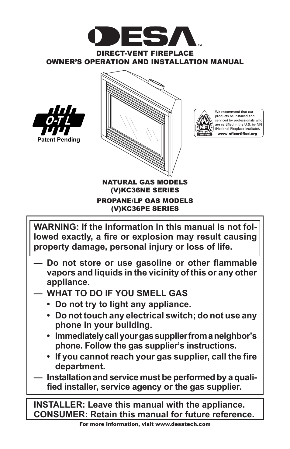 Desa (V)KC36NE Series User Manual | 40 pages