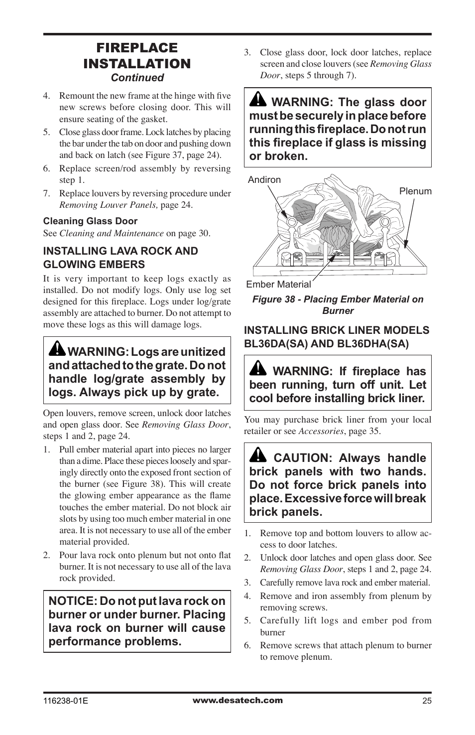 Fireplace installation | Desa (V)KC36NE Series User Manual | Page 25 / 40