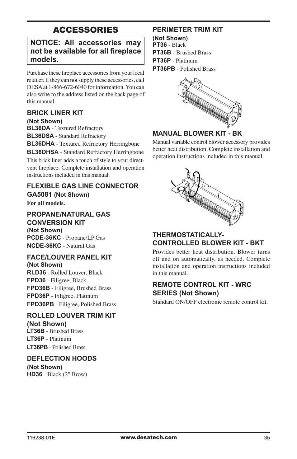 Accessories | Desa (V)KC36NE Series User Manual | Page 35 / 40