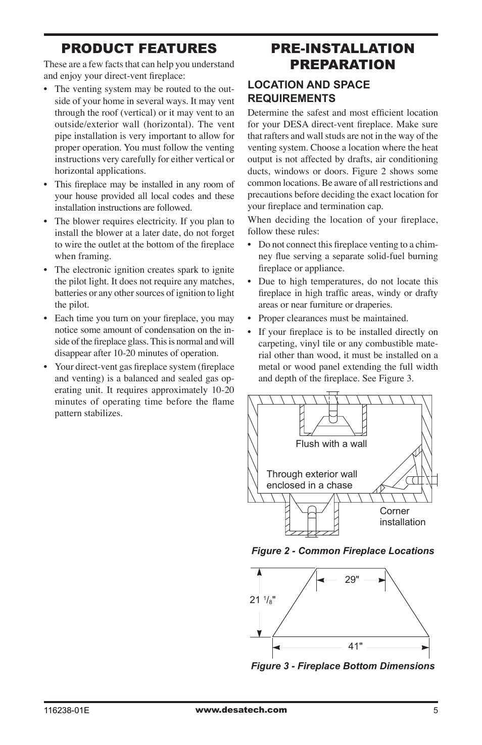 Product features, Pre-installation preparation, Drw fw | Desa (V)KC36NE Series User Manual | Page 5 / 40