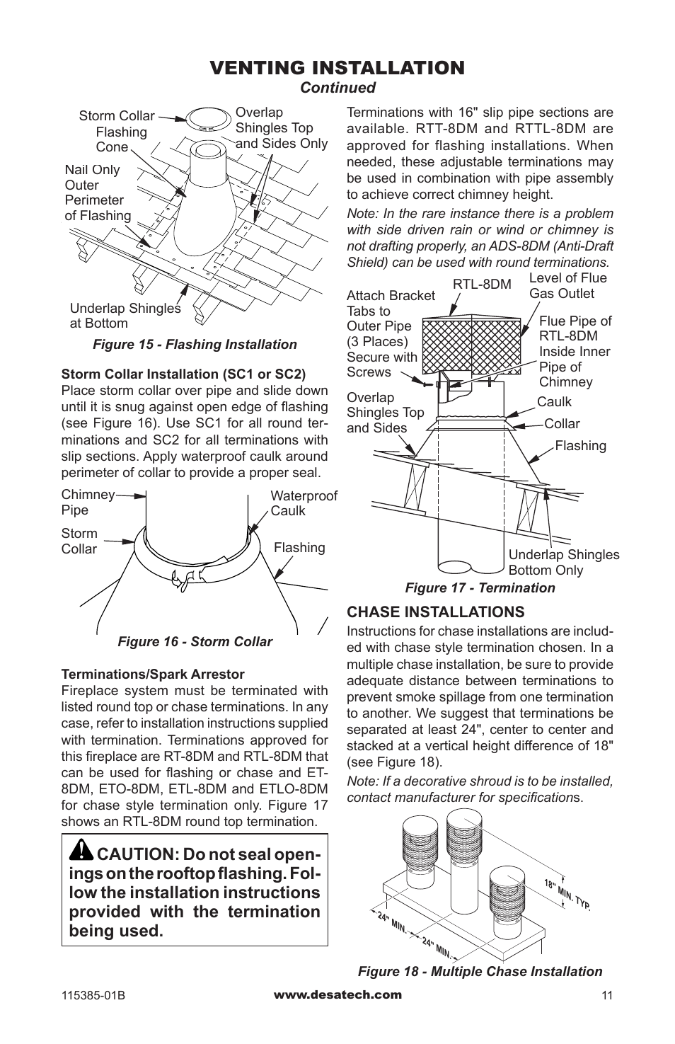 Venting installation | Desa B36L-M User Manual | Page 11 / 20