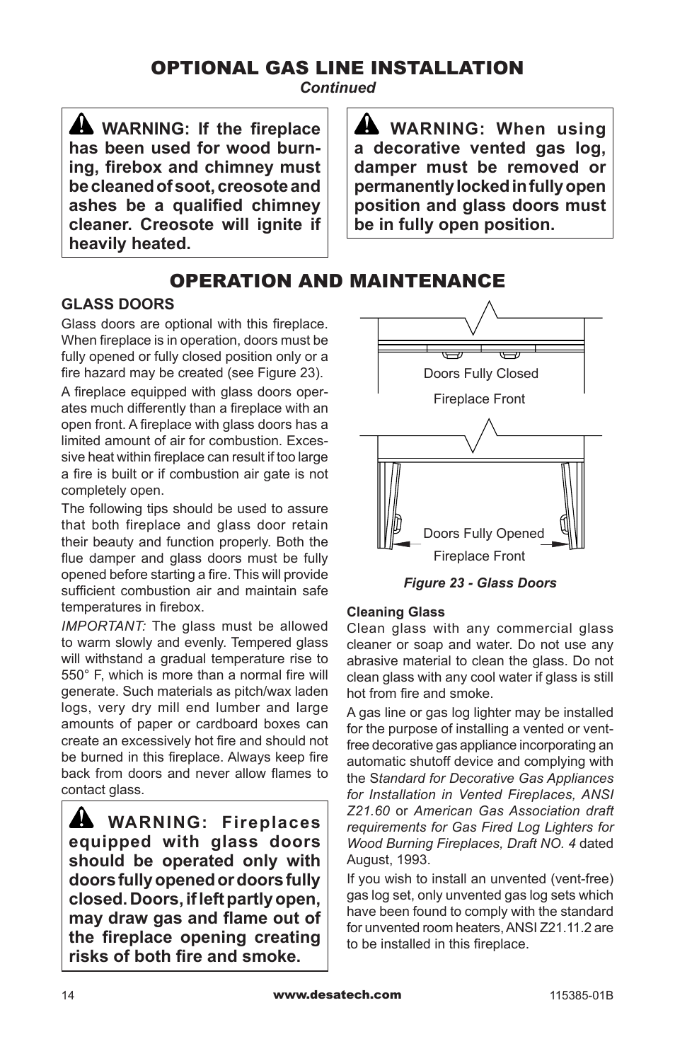 Operation and maintenance, Optional gas line installation | Desa B36L-M User Manual | Page 14 / 20