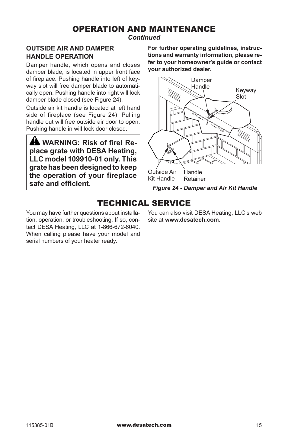 Technical service, Operation and maintenance | Desa B36L-M User Manual | Page 15 / 20