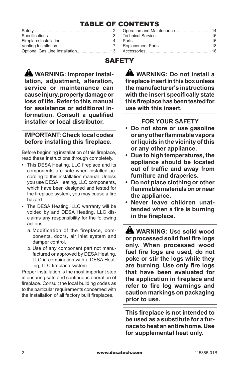 Safety | Desa B36L-M User Manual | Page 2 / 20