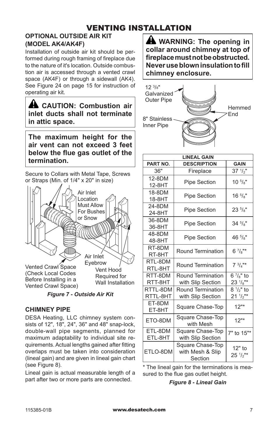 Venting installation | Desa B36L-M User Manual | Page 7 / 20