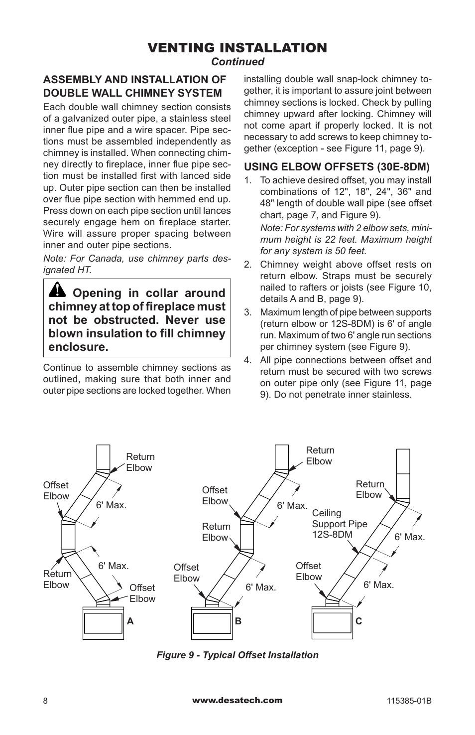 Venting installation | Desa B36L-M User Manual | Page 8 / 20
