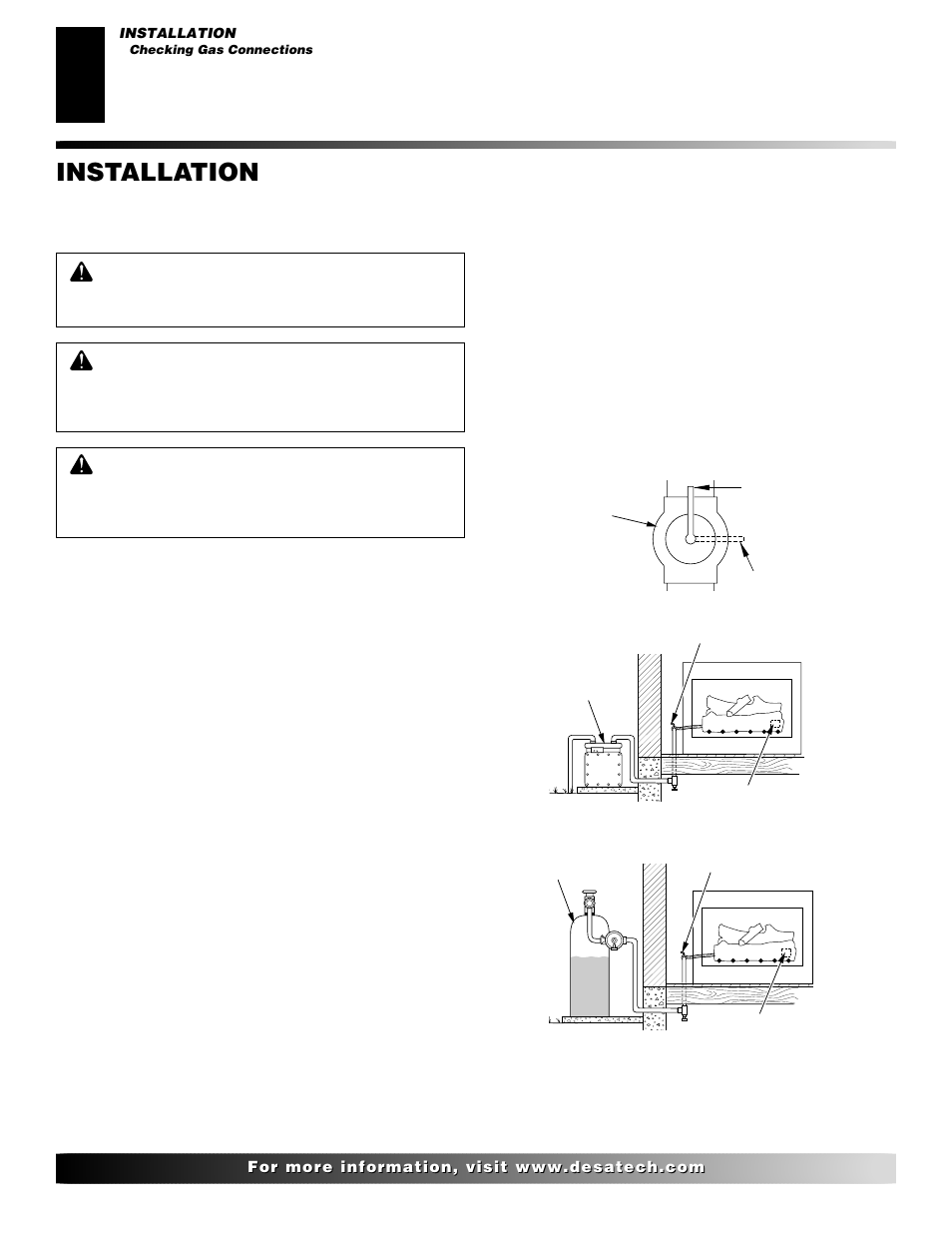 Installation, Continued, Checking gas connections | Desa FVFM27NR/PR User Manual | Page 12 / 28