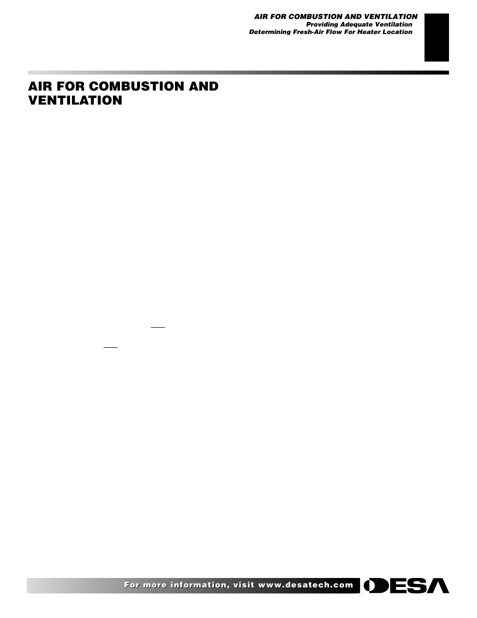 Air for combustion and ventilation, Continued, Providing adequate ventilation | Determining fresh-air flow for heater location | Desa FVFM27NR/PR User Manual | Page 5 / 28