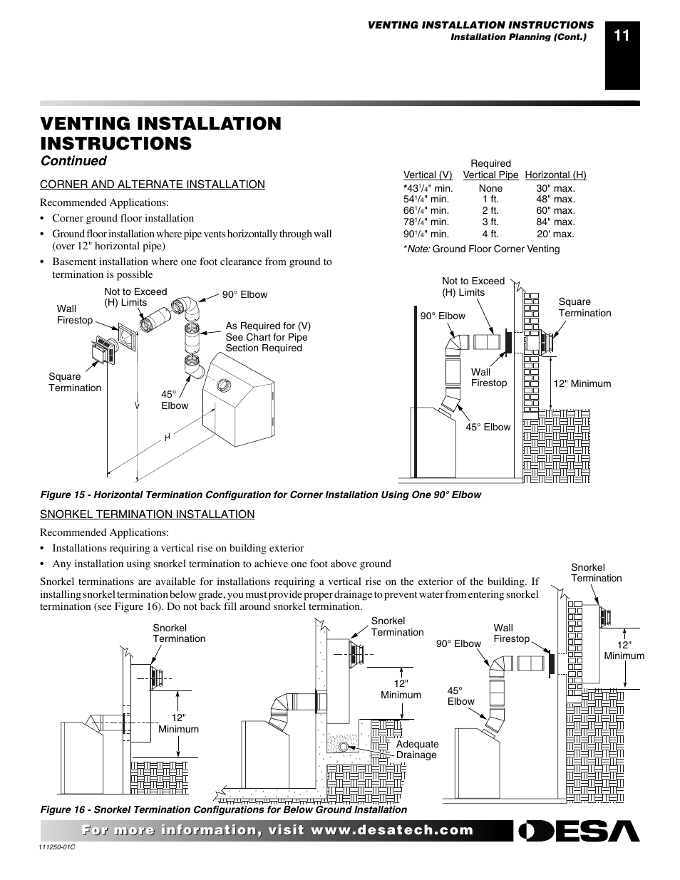 Venting installation instructions, Continued | Desa (V)T36NA SERIES User Manual | Page 11 / 38