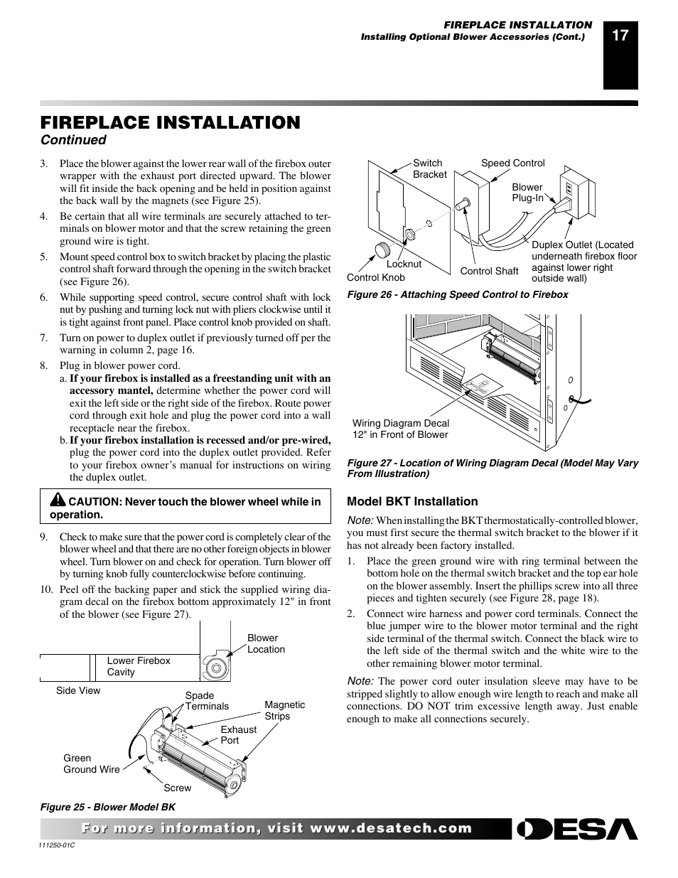 Fireplace installation, Continued | Desa (V)T36NA SERIES User Manual | Page 17 / 38