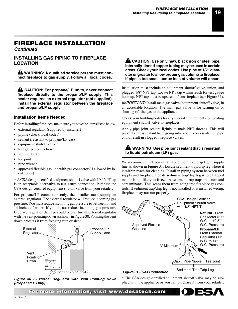 Fireplace installation, Continued | Desa (V)T36NA SERIES User Manual | Page 19 / 38