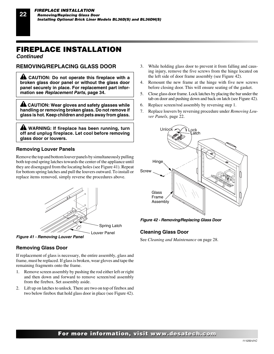 Fireplace installation, Continued | Desa (V)T36NA SERIES User Manual | Page 22 / 38