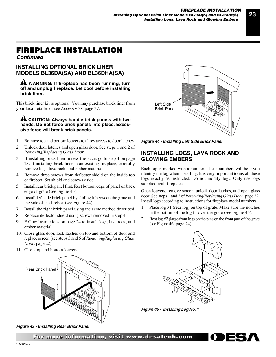 Fireplace installation, Continued | Desa (V)T36NA SERIES User Manual | Page 23 / 38