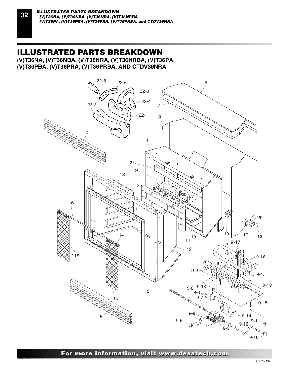 Illustrated parts breakdown | Desa (V)T36NA SERIES User Manual | Page 32 / 38